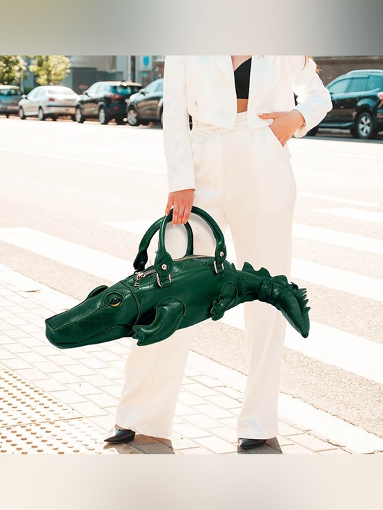 Handbags - Designer Green Crocodile-Shaped Faux Leather Tote Bag